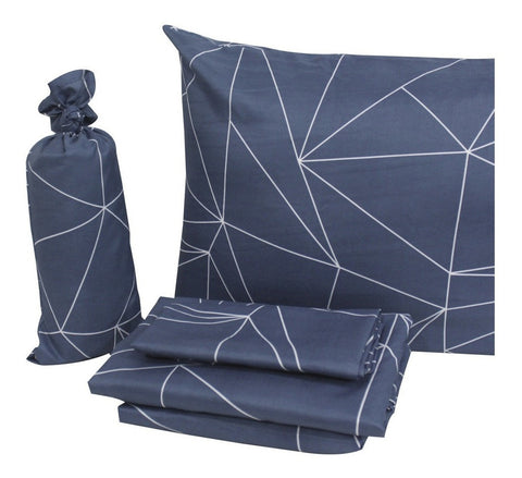 Sábanas Individual 2500 Hilos Tacto Suave Estampado lineal formando triangulos, azul marino