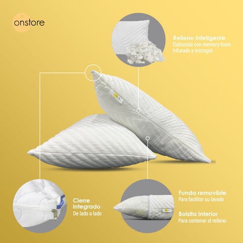 Set 2 Almohadas Premium Memory Foam Hybrid Cloud 90x40